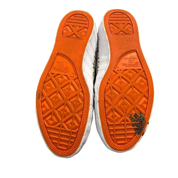 Converse High Top Sneakers Off-White with Black Script and Orange Accents - Picture 9 of 10